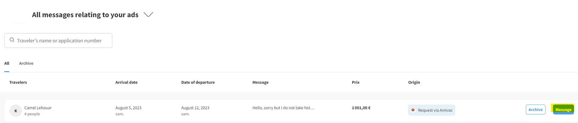 How can I contact guests who have sent me a request?